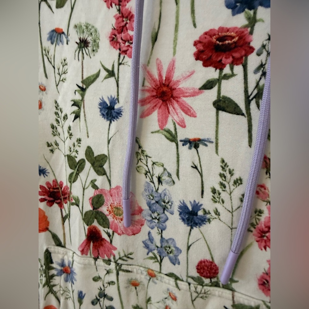 Jambys House Hoodie Spring Floral White & Purple Womens Small Lightweight Soft - Picture 5 of 13
